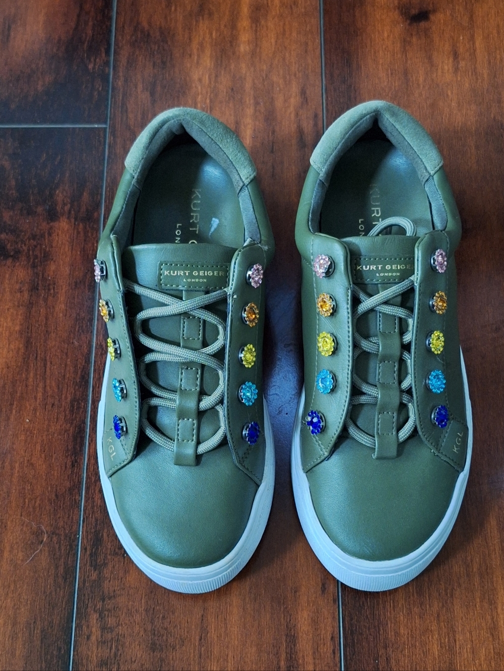 Kurt Geiger Liviah Love Platform Sneakers Green Crystal US 5 EU 35 - Picture 3 of 8